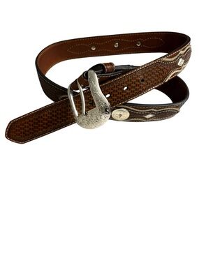 Nocona Western Belt. Brown Leather Belt with Silver Buckle. Size 38.